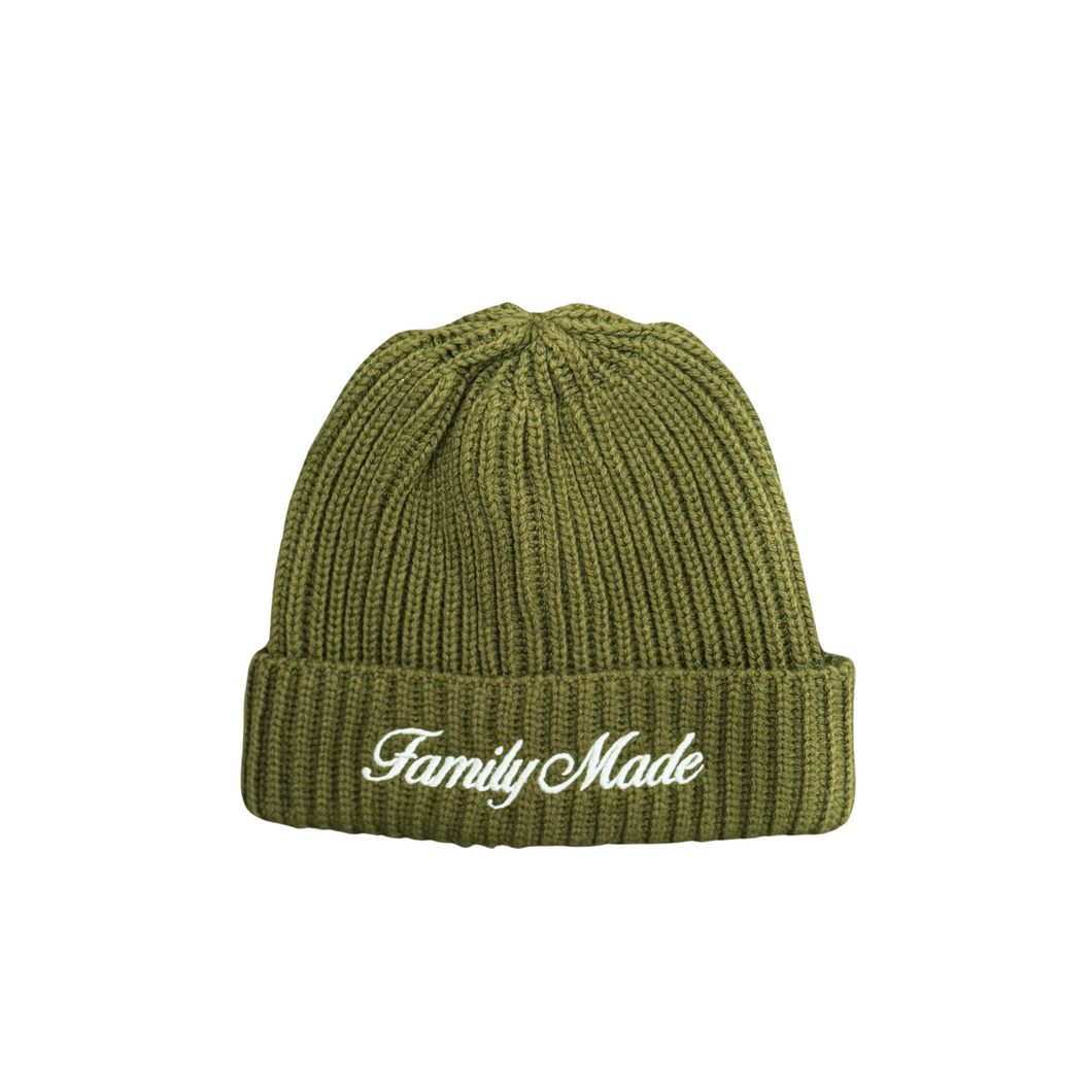 Family Made Army Green-White Cuffed Beanie